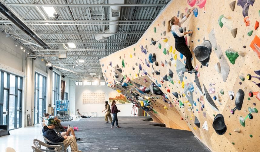 commercial rock climbing gym wall