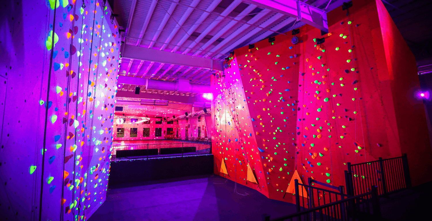 Glow in the dark climbing walls at Rush Utah