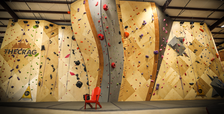 The Crag climbing gym main climbing wall