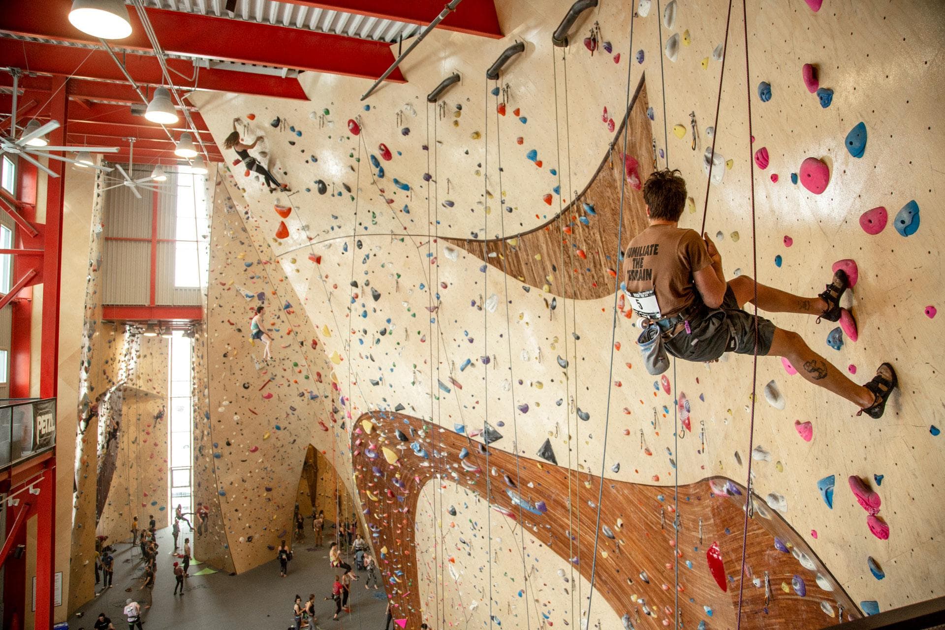 Modern climbing gym interior with curved ARC walls