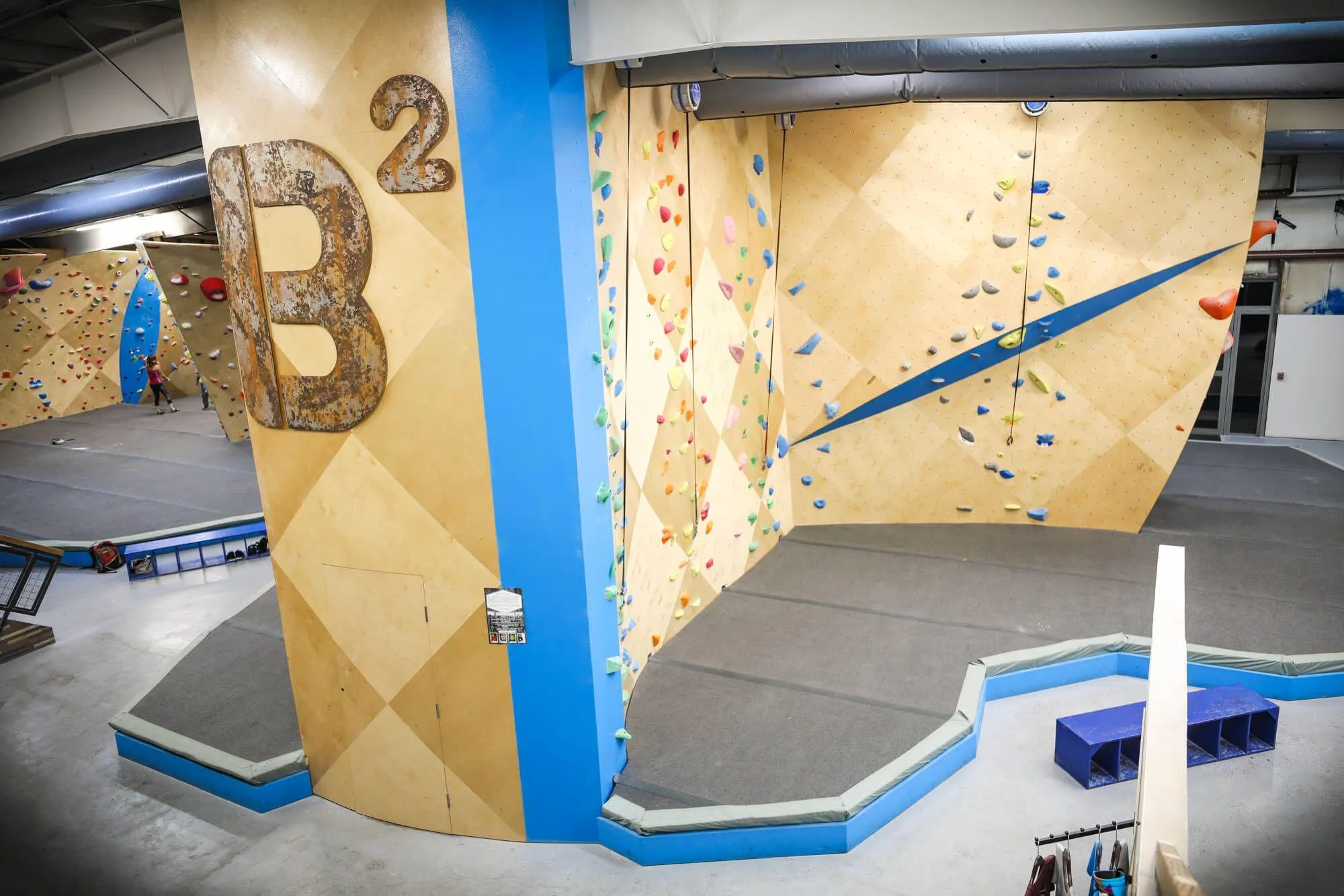 A view from the right hand observation deck that faces the North Wall and auto-belay areas which are focused a bit more on youth climbing and instruction.
