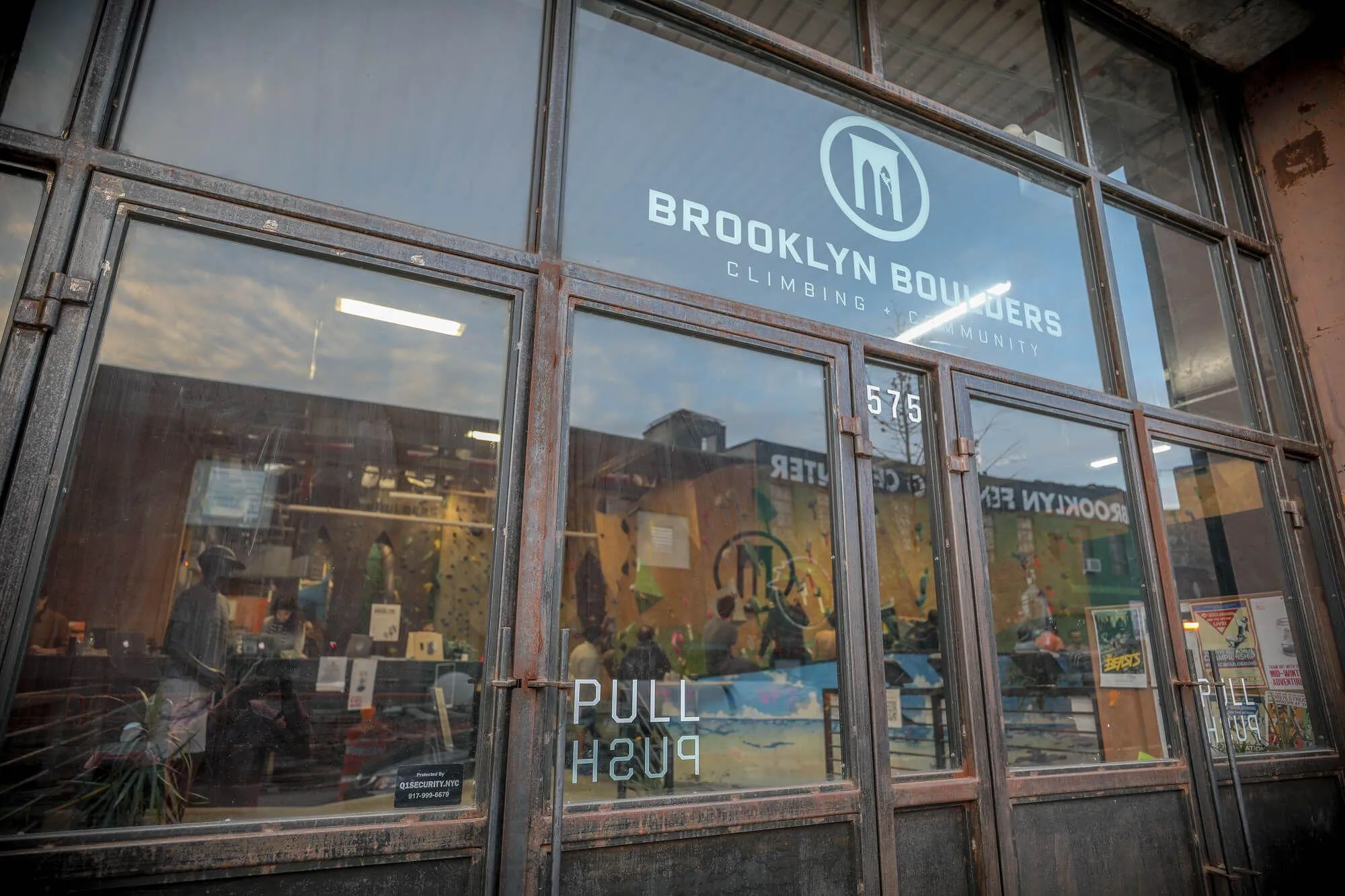 A closer view through the front entrance showing just how vast the interior climbing and fitness space is. 
