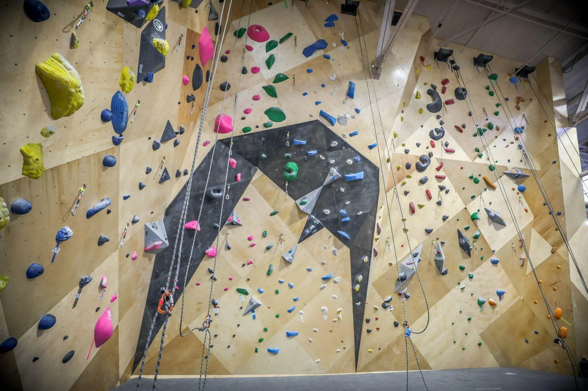 A great example of what is possible for existing gyms that need renovations: This entire roped climbing area project was conceived, designed, manufactured, and installed in a total of nine weeks by Vertical Solutions and the BKB team. Not to mention this included the time it took to demo the original owner-built climbing walls. 

