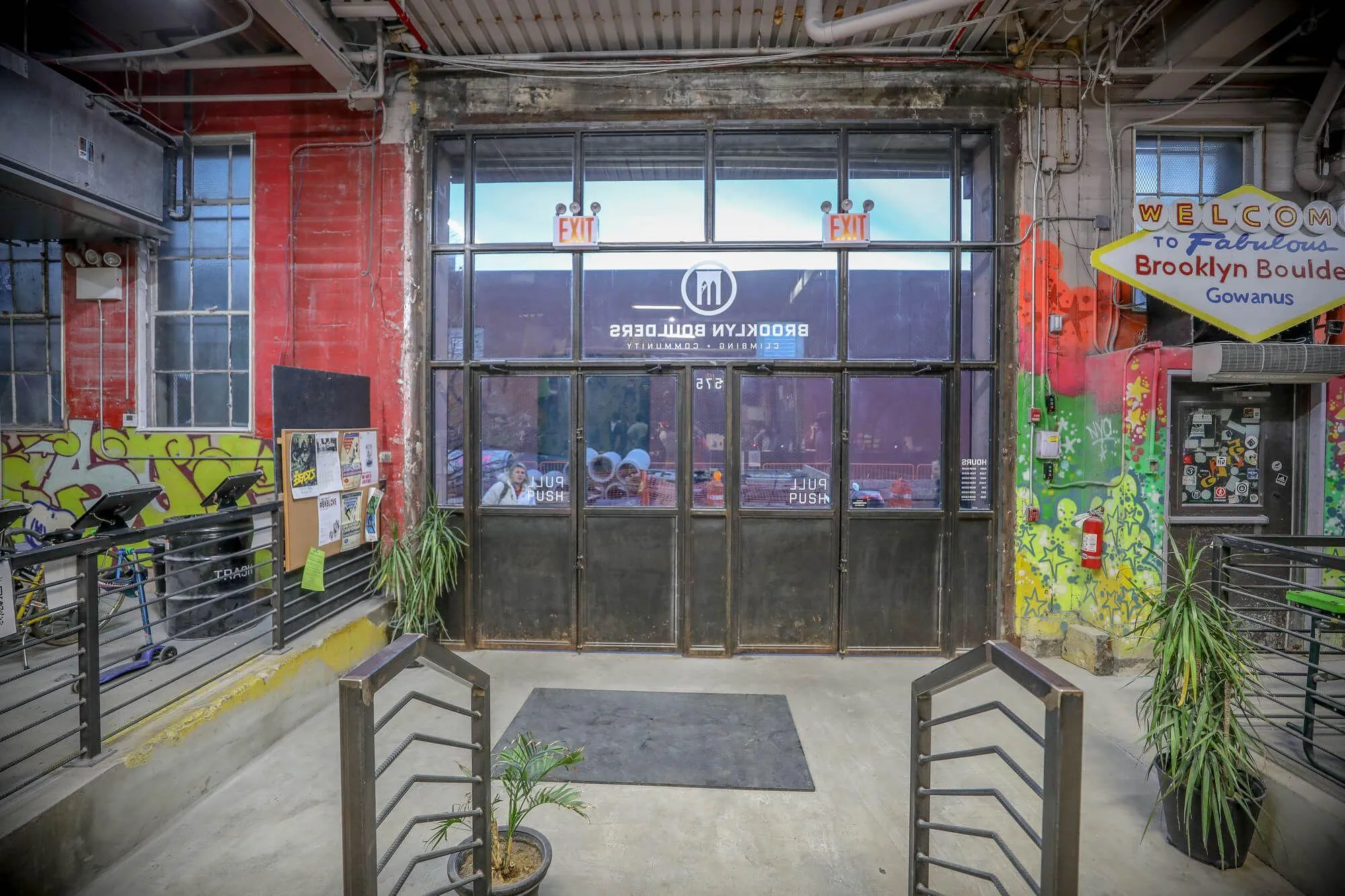 Upon first entering the original BKB climbing facility, inside is blended with outside, and you are greeted with interior walls filled with colorful art done by local artists. 
