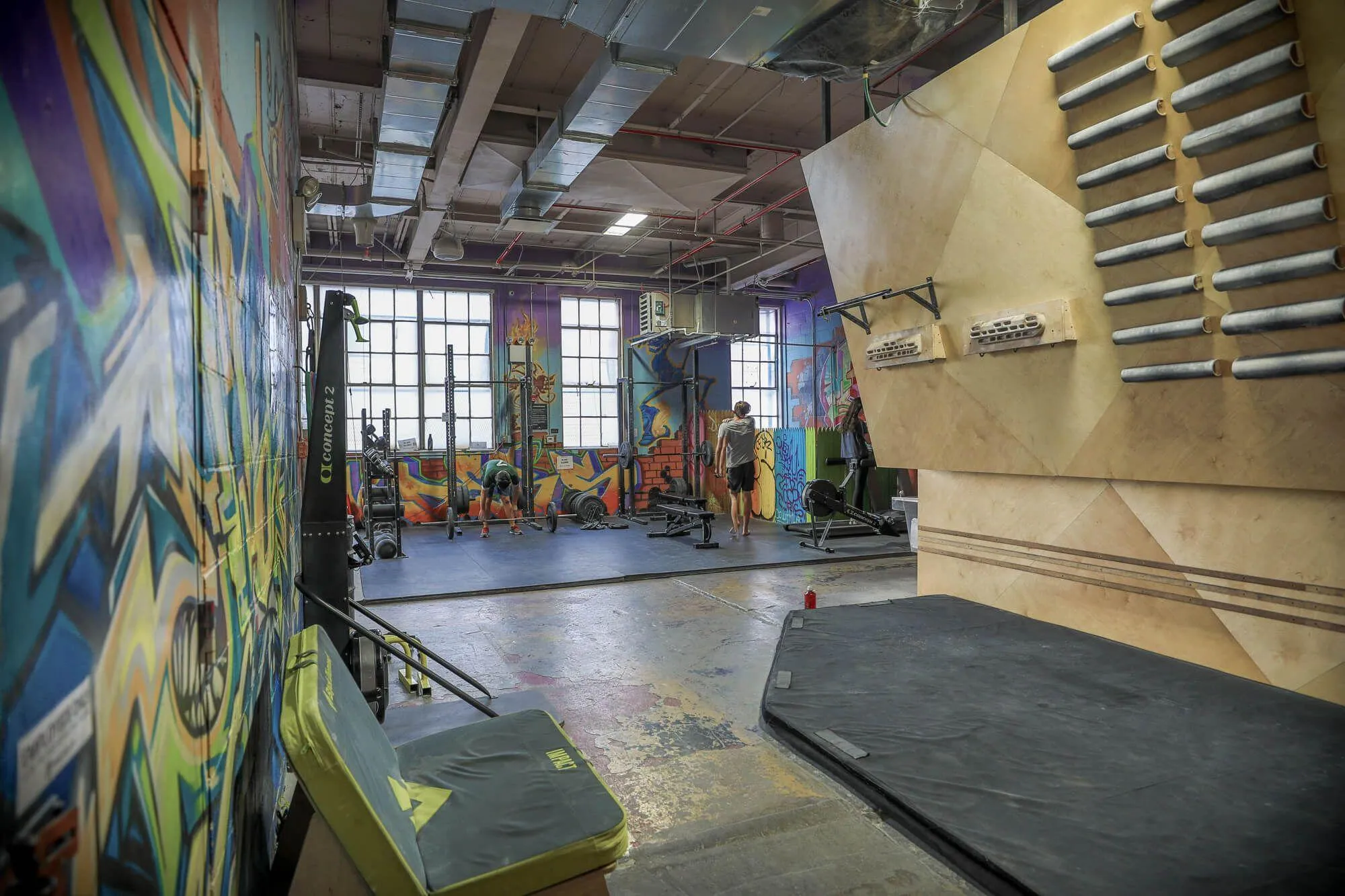 A peek inside the training areas for climbing and strength improvement. These spaces could have easily been maxed out with equipment but reservation was exercised to not overload the space to create a cramped feel. 
