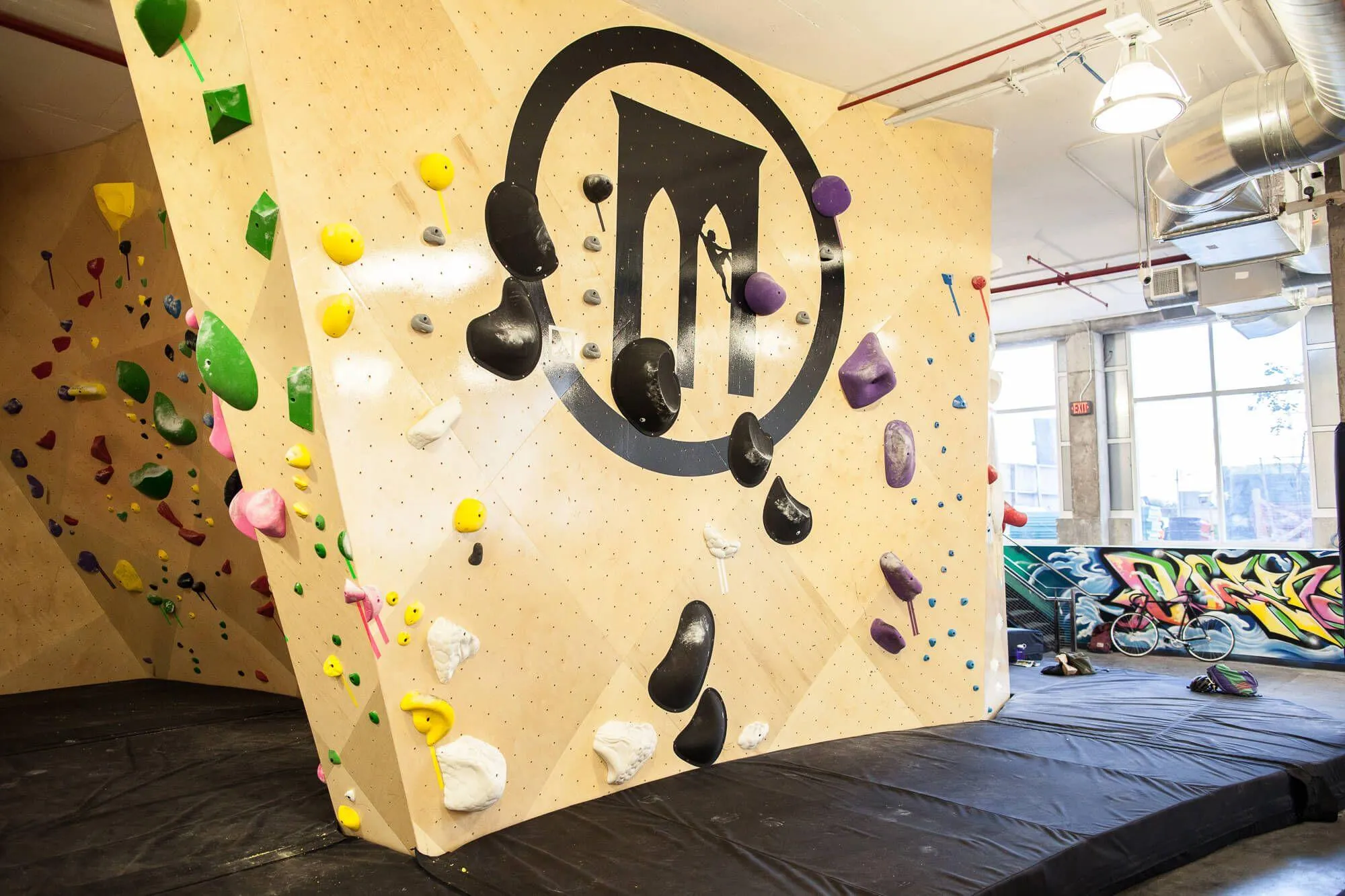 Unmistakeable branding from BKB throughout this indoor climbing facility. From the graffiti and art murals, the the messing, through the impeccable details and material choices.
