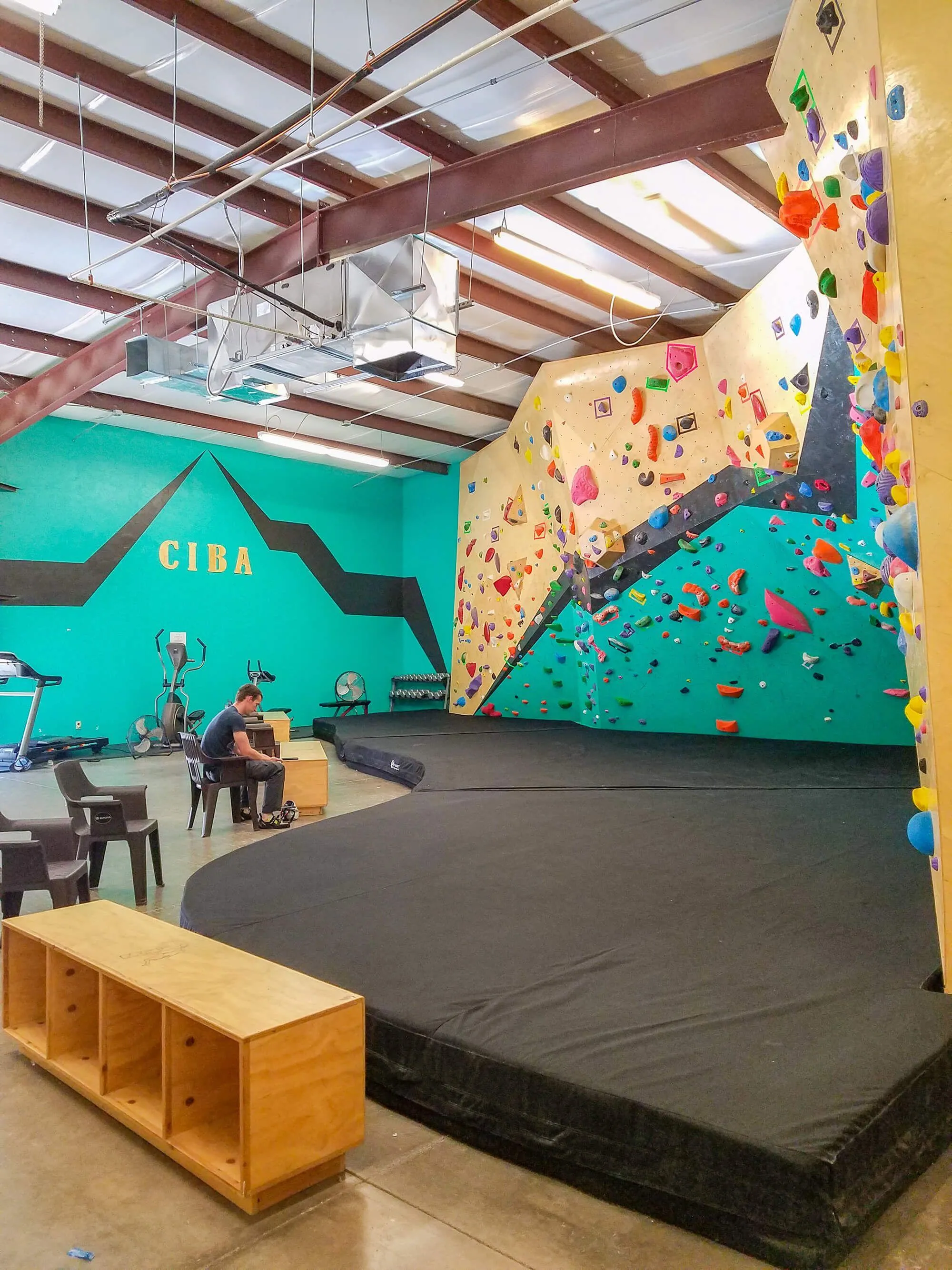 A view from the right hand side that gives you more perspective on how much climbing they actually packed into this gym. Because they worked with us on designing a climbing cave in the center, it really wound up adding a ton of terrain to the mix and making the rock climbing gym space feel much bigger overall.
