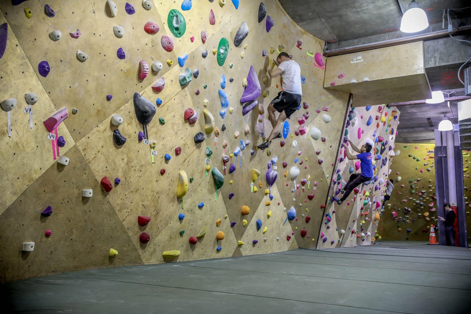 This view from mid-facility looking rearward, shows how much more wall space really exists in the deep floor-plan, including the rear section with steeper features.
