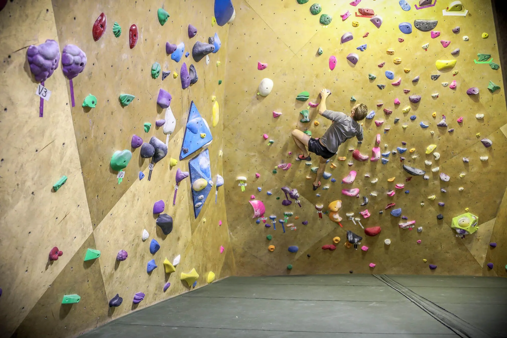 Another view of the challenging climbing cave in the rear of the facility which adjoins the main climbing wall that runs the length of the building.
