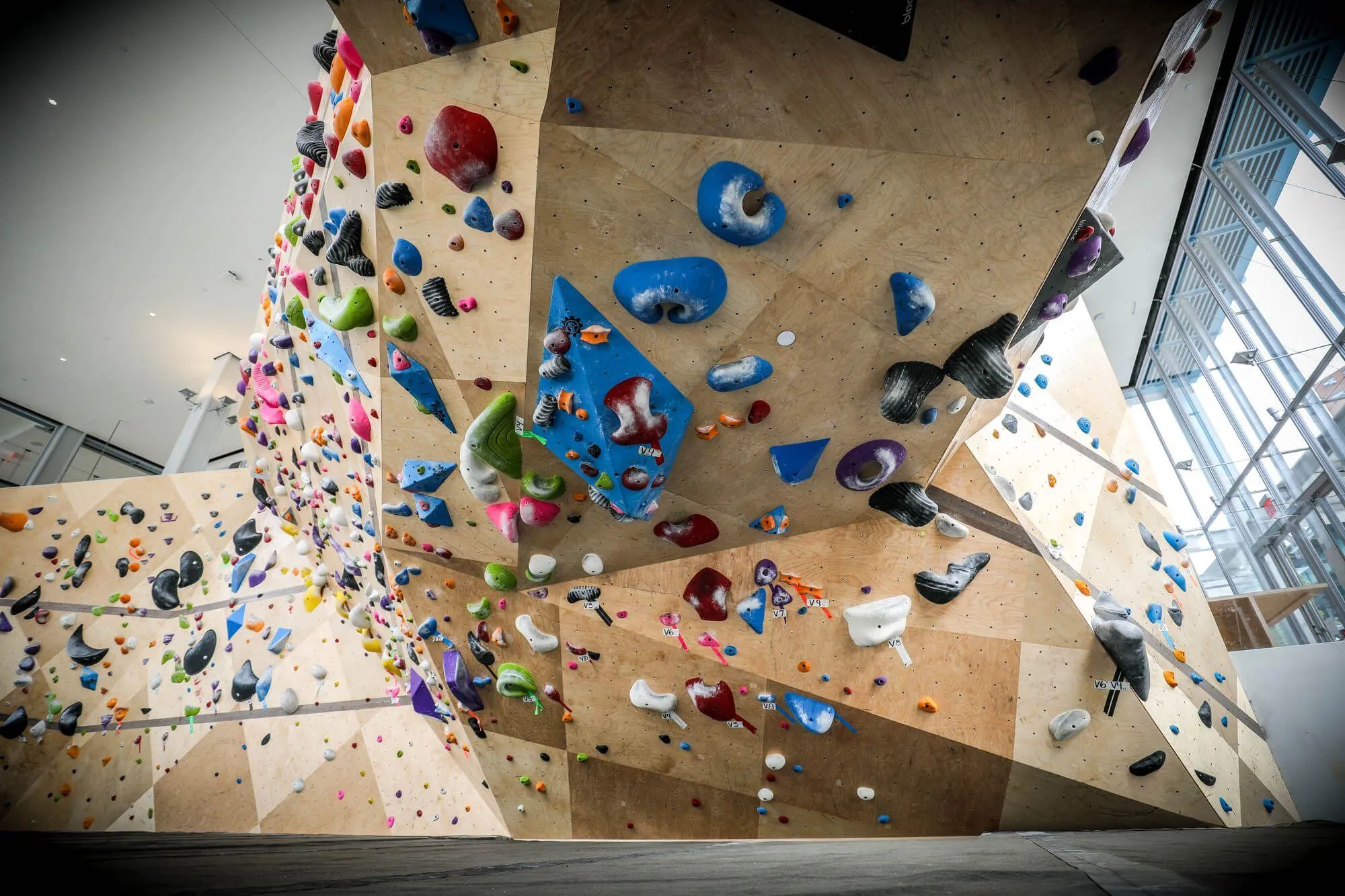 Looking up from the underside of the fully climbable cave, and your choice of problems leading to/from both sides.
