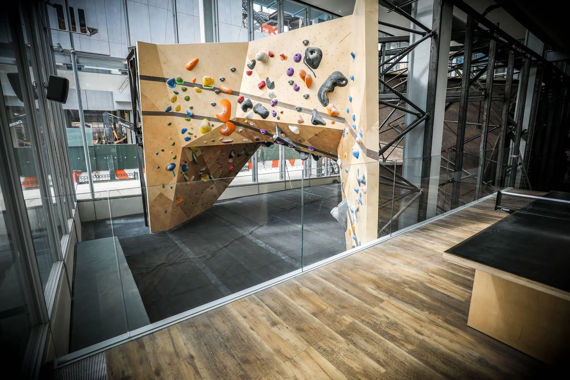Looking just over to the left when you enter gives the climber a quick view of what to expect once they throw on their shoes and get to work. Including the locker room and gym floors, this facility actually has four floors of space in-all.
