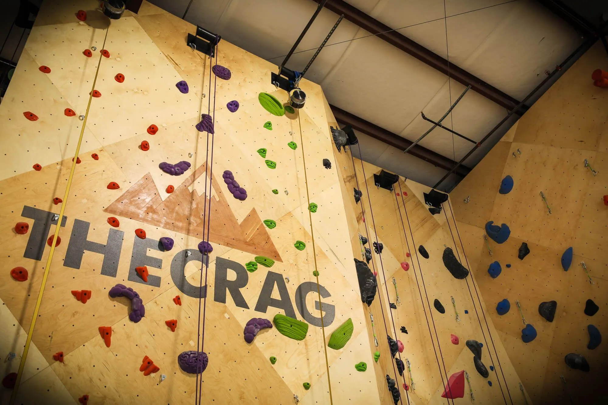 Without a doubt one of the best combinations of logos and design/construction implementation. The Crag prides itself on really well thought out branding efforts and it shows here in this massive custom logo inlay from Vertical Solutions. The logo is super cool to begin with, and looks even better when given the VS touch with hardwood and paint.