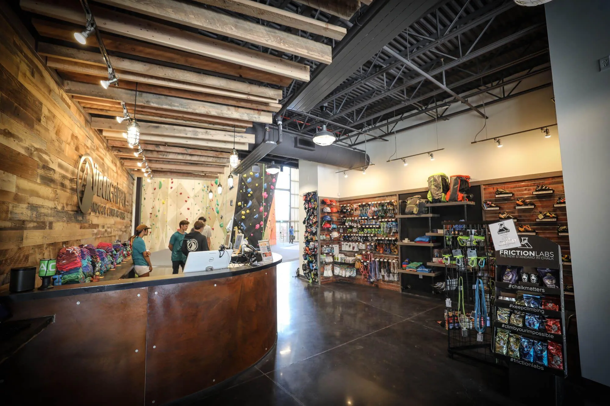 A main focus for this facility was being a one-stop shop for all things climbing. That meant a sizable retail area where every single member would be exposed to the right gear to round-out their climbing experience or advance their skills.
