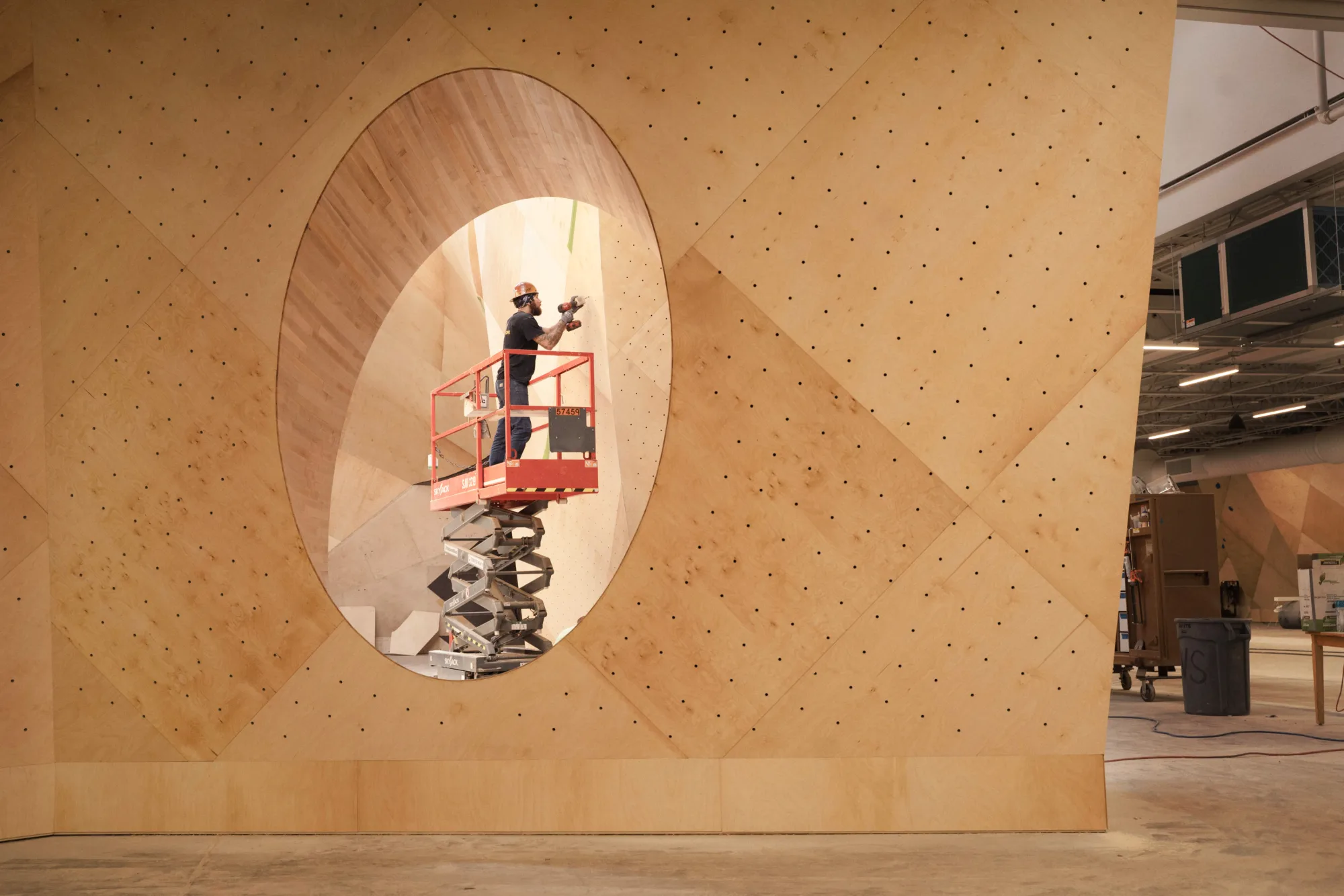 Climbing wall construction in progress