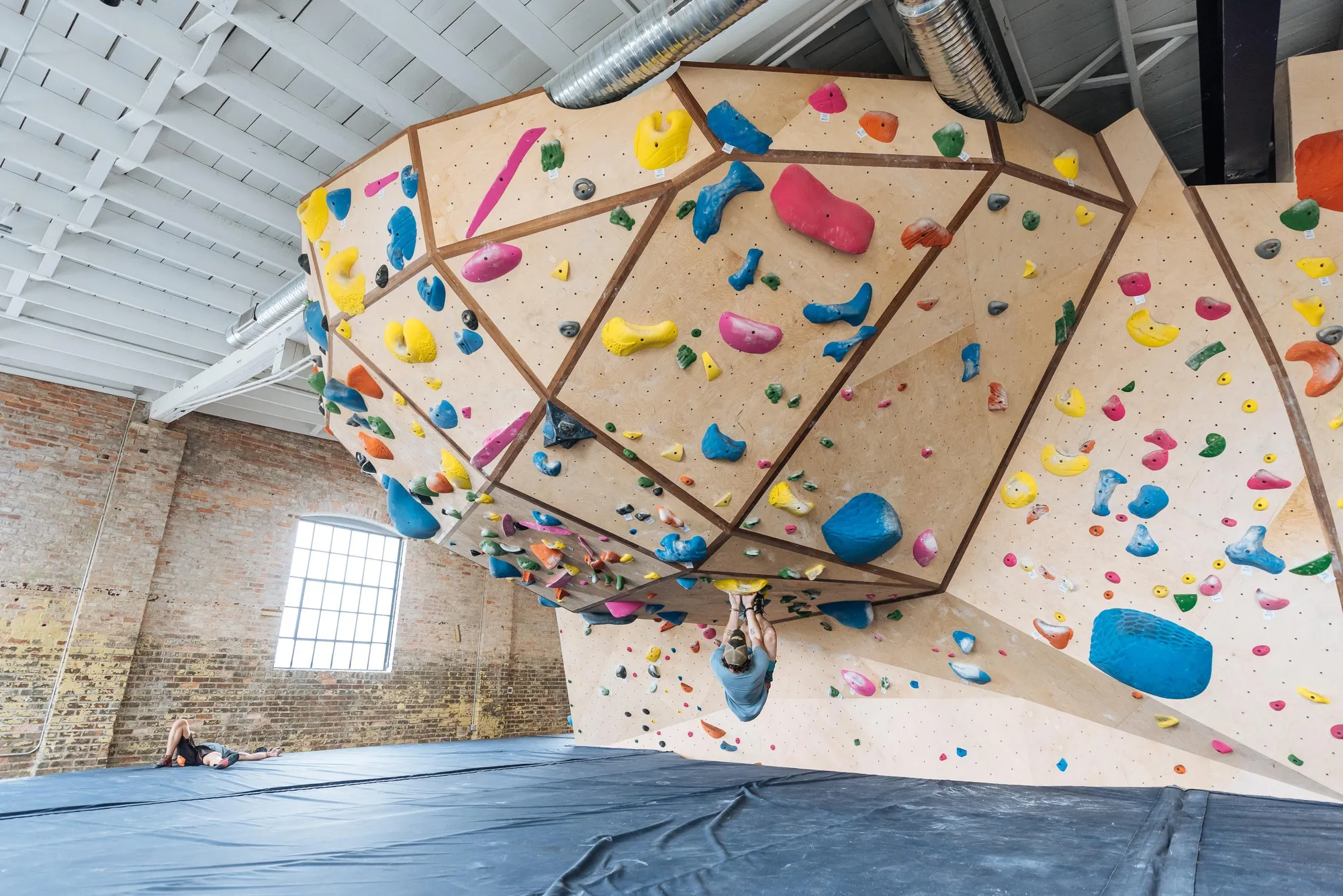 Indoor climbing gym with custom birch climbing walls